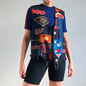 vintage 80's navy blue abstract funky vest